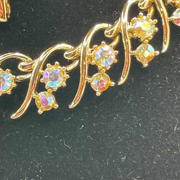 Vintage AB Rhinestone Demi Paure Necklace Bracelet Set - Picture 12 of 13